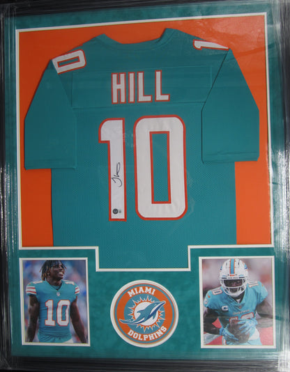 Miami Dolphins Tyreek Hill Hand Signed Autographed Custom Teal Jersey Framed & Suede Matted with BECKETT COA
