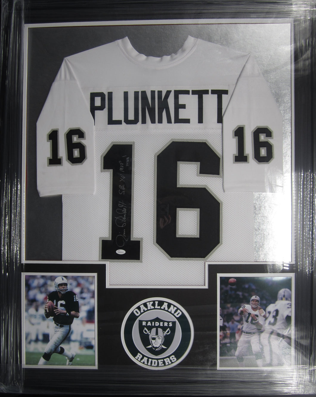 Oakland Raiders Jim Plunkett Signed Jersey with S.B. XV MVP Inscription Framed & Matted with JSA COA