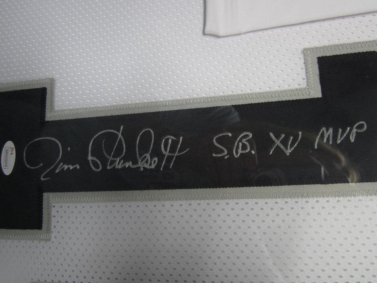 Oakland Raiders Jim Plunkett Hand Signed Autographed Custom White Jersey with S.B. XV MVP Inscription Framed & Matted with JSA COA