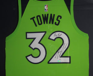 Minnesota Timberwolves Karl-Anthony Towns Signed Jersey with Big Kat Inscription Framed & Matted with JSA COA