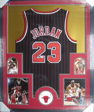 Load image into Gallery viewer, Chicago Bulls Michael Jordan Hand Signed Autographed Custom Pin striped Jersey Framed &amp; Matted with COA