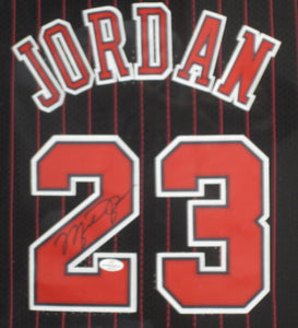 Chicago Bulls Michael Jordan Hand Signed Autographed Custom Pin striped Jersey Framed & Matted with COA