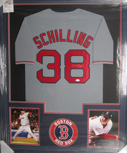 Boston Red Sox Curt Schilling Signed Jersey Framed & Matted with JSA COA