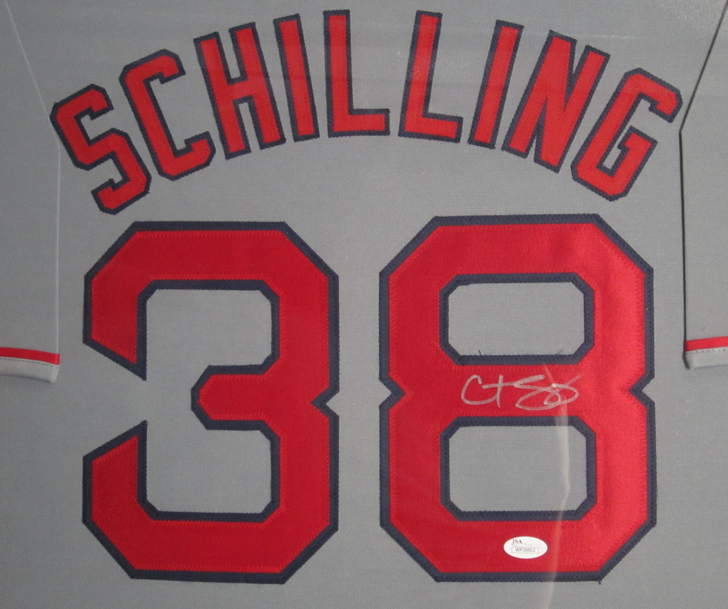 Boston Red Sox Curt Schilling Hand Signed Autographed Gray Jersey Framed & Matted with JSA COA