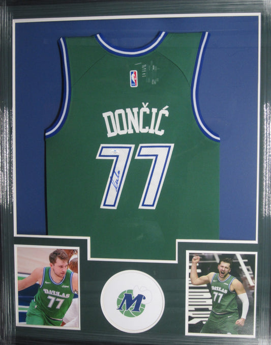 Dallas Mavericks Luka Doncic Hand Signed Autographed Custom Green Jersey Framed & Matted with COA