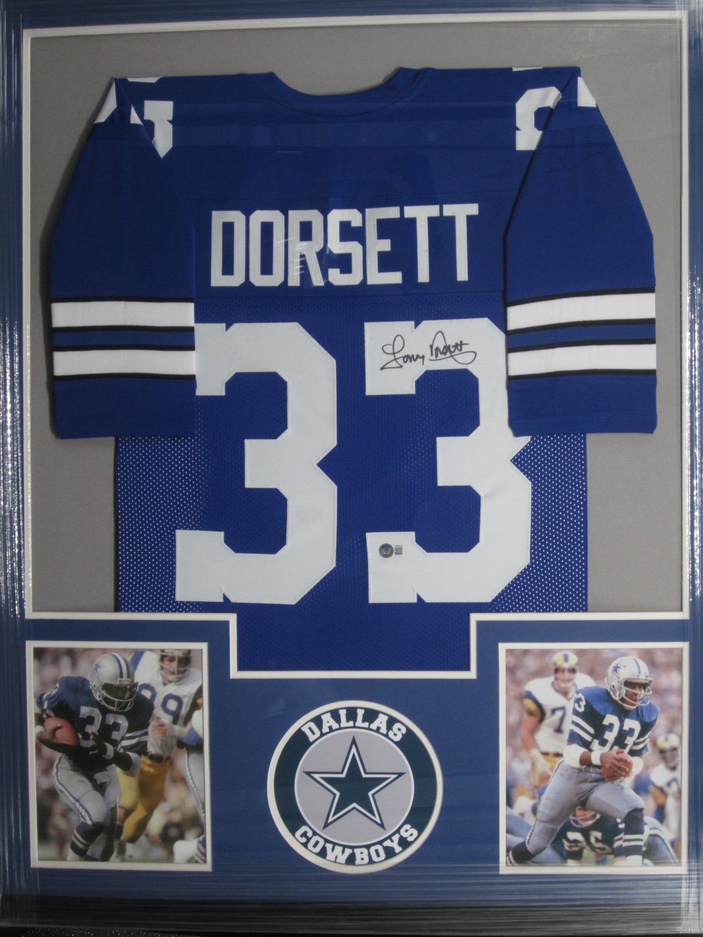 Dallas Cowboys Tony Dorsett Hand Signed Autographed Custom Blue Jersey Framed & Matted with BECKETT COA