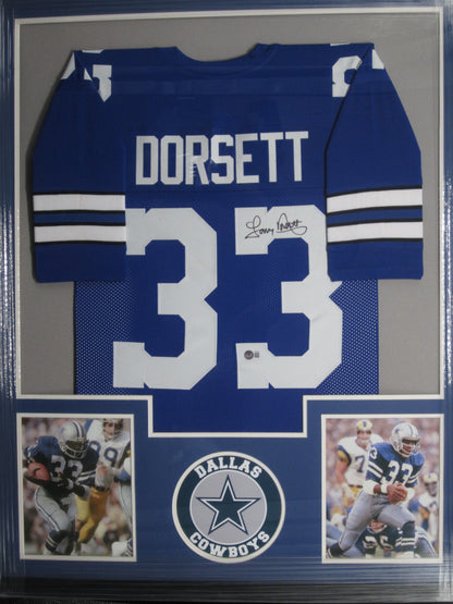 Dallas Cowboys Tony Dorsett Hand Signed Autographed Custom Blue Jersey Framed & Matted with BECKETT COA