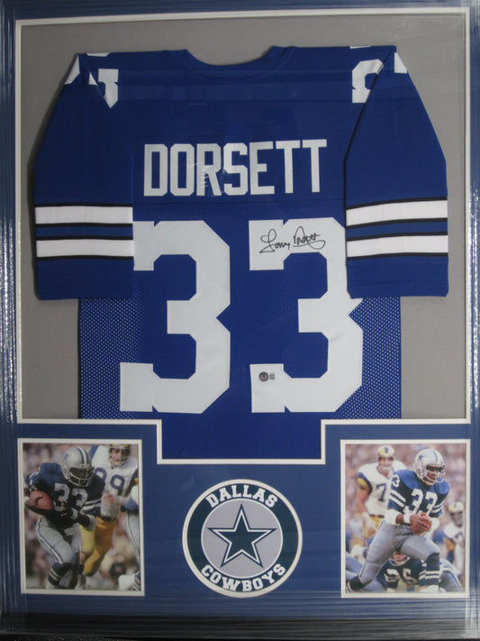 Dallas Cowboys Tony Dorsett Hand Signed Autographed Custom Blue Jersey Framed & Matted with BECKETT COA