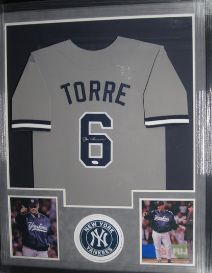 New York Yankees Joe Torre Hand Signed Autographed Custom Gray Jersey Framed & Suede Matted with JSA COA