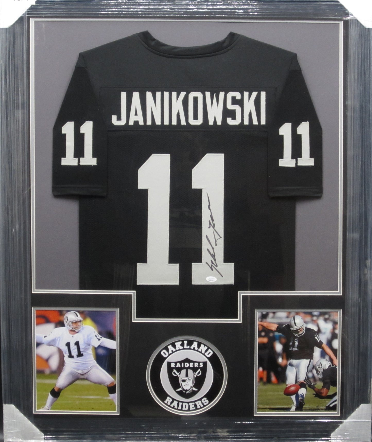 Oakland Raiders Sebastian Janikowski Hand Signed Autographed Custom Black Jersey Framed & Matted with JSA COA