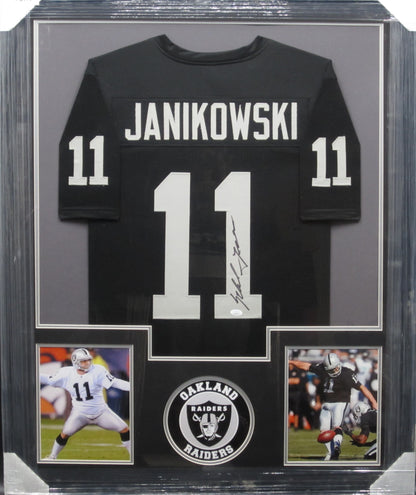 Oakland Raiders Sebastian Janikowski Hand Signed Autographed Custom Black Jersey Framed & Matted with JSA COA