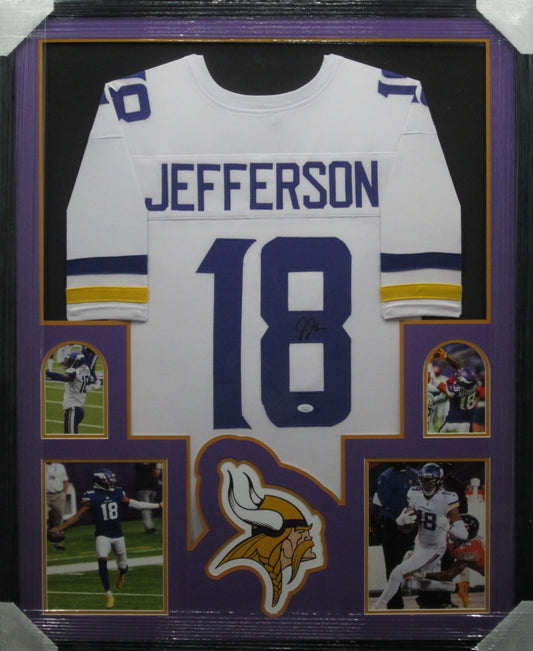 Minnesota Vikings Justin Jefferson Hand Signed Autographed Custom White Jersey Framed & Matted with JSA COA