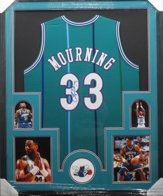 Charlotte Hornets Alonzo Mourning Hand Signed Autographed Custom Jersey Framed & Matted with JSA COA