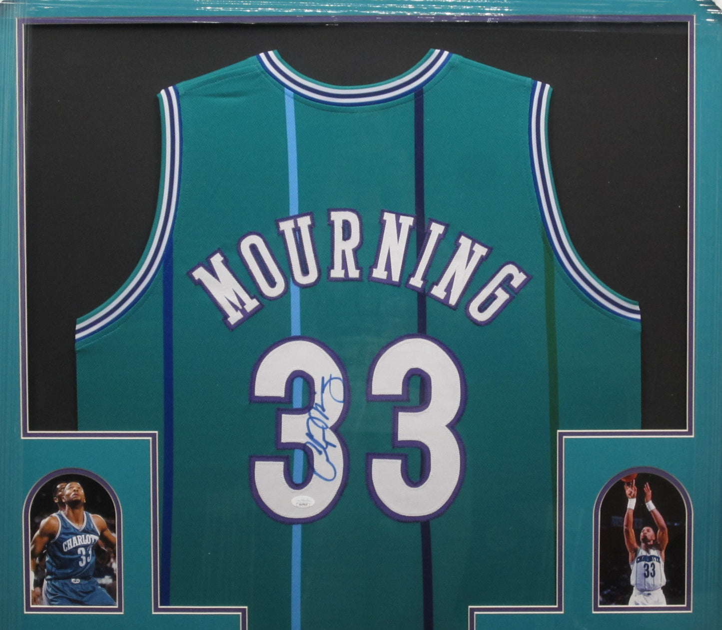 Charlotte Hornets Alonzo Mourning Hand Signed Autographed Custom Jersey Framed & Matted with JSA COA