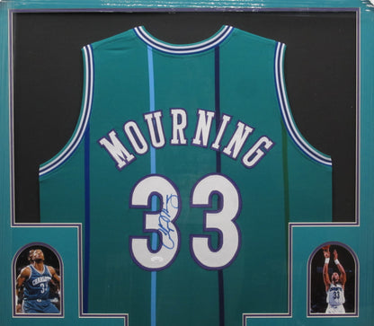 Charlotte Hornets Alonzo Mourning Hand Signed Autographed Custom Jersey Framed & Matted with JSA COA