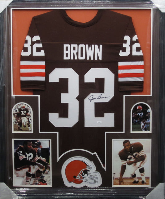 Cleveland Browns Jim Brown Hand Signed Autographed Brown Jersey Framed & Matted with JSA COA