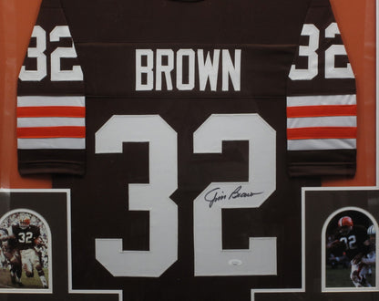 Cleveland Browns Jim Brown Hand Signed Autographed Brown Jersey Framed & Matted with JSA COA