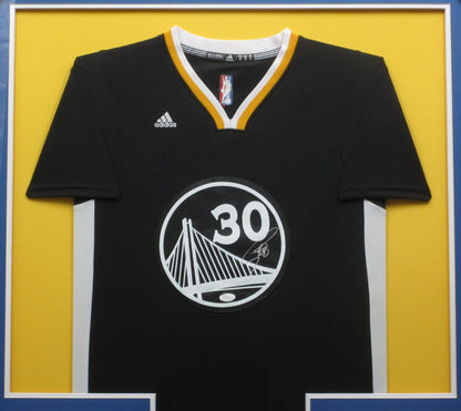 Golden State Warriors Stephen Curry Hand Signed Autographed Authentic Black Jersey Framed & Matted with JSA COA