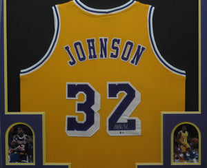 Los Angeles Lakers Magic Johnson Hand Signed Autographed Custom Gold Jersey Framed & Matted with BECKETT COA