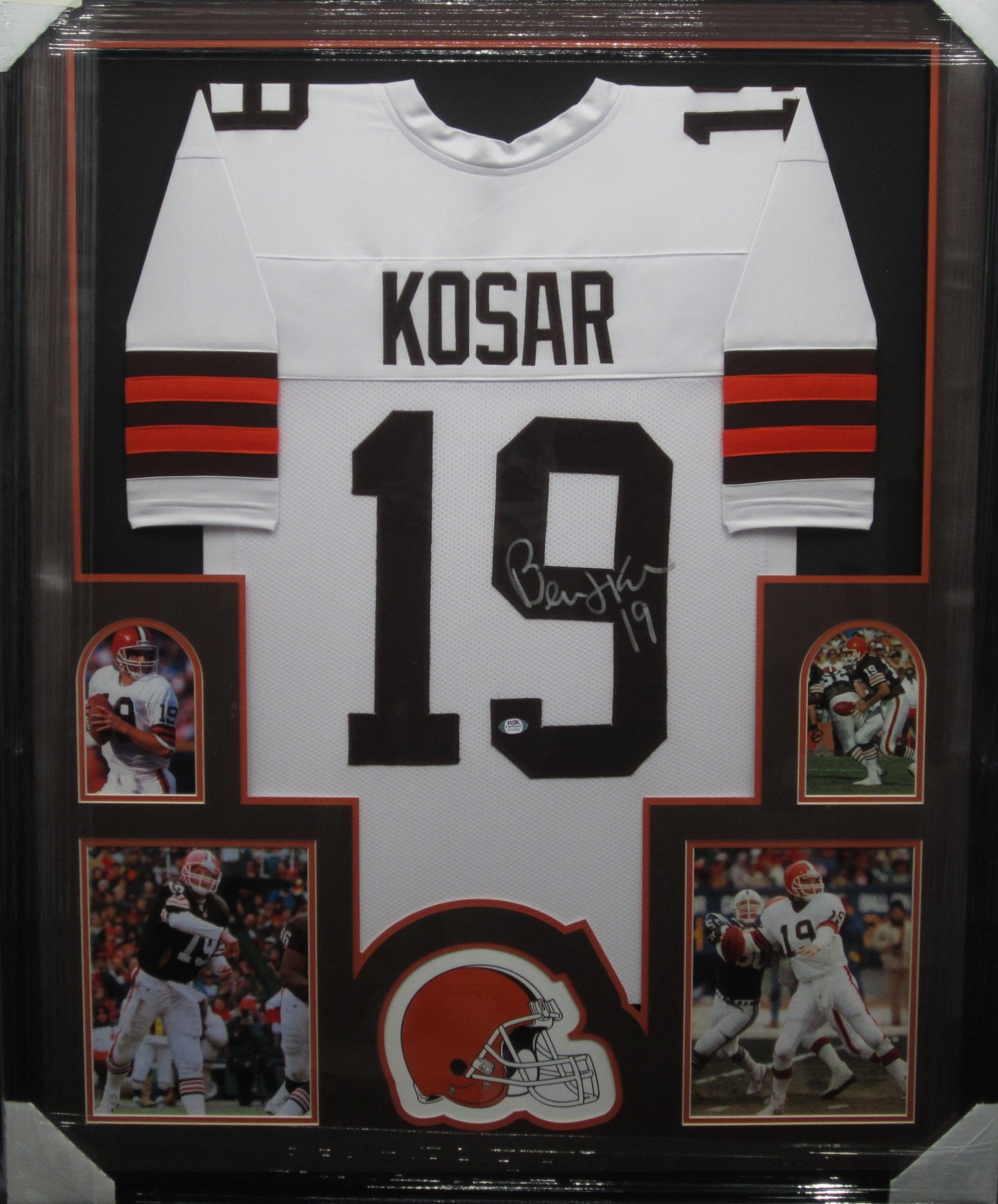 Cleveland Browns Bernie Kosar Hand Signed Autographed Custom White Jersey Framed & Matted with PSA COA