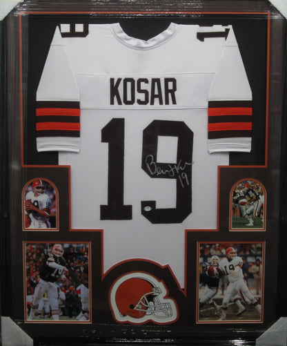 Cleveland Browns Bernie Kosar Hand Signed Autographed Custom White Jersey Framed & Matted with PSA COA