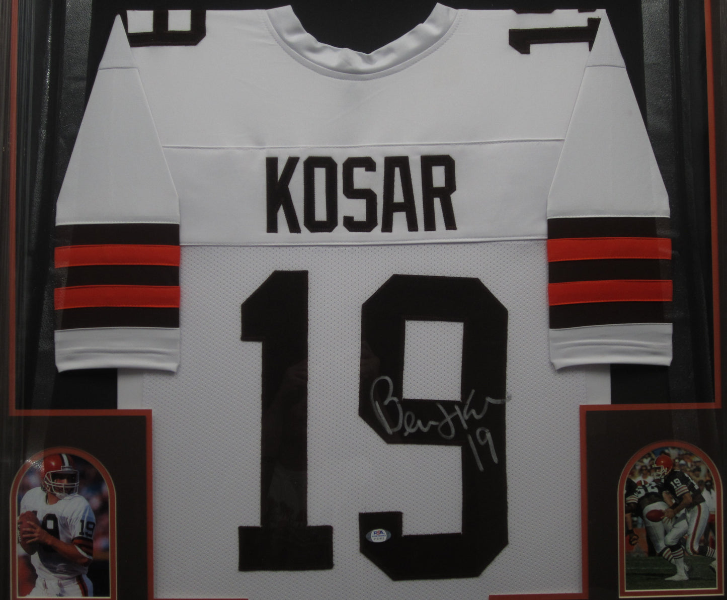Cleveland Browns Bernie Kosar Hand Signed Autographed Custom White Jersey Framed & Matted with PSA COA