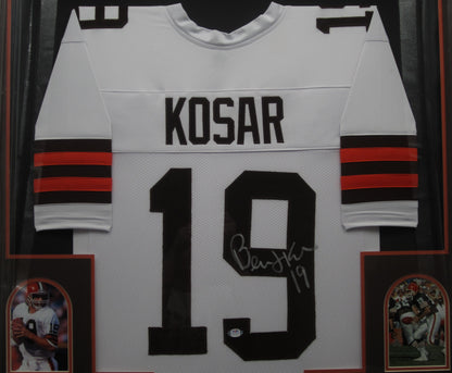 Cleveland Browns Bernie Kosar Hand Signed Autographed Custom White Jersey Framed & Matted with PSA COA