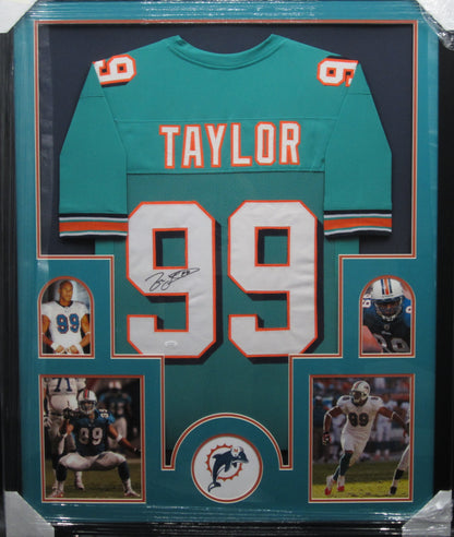 Miami Dolphins Jason Taylor Hand Signed Autographed Custom Teal Jersey Framed & Matted with JSA COA