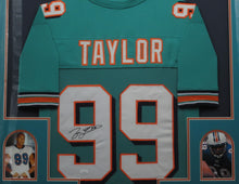 Load image into Gallery viewer, Miami Dolphins Jason Taylor Hand Signed Autographed Custom Teal Jersey Framed &amp; Matted with JSA COA