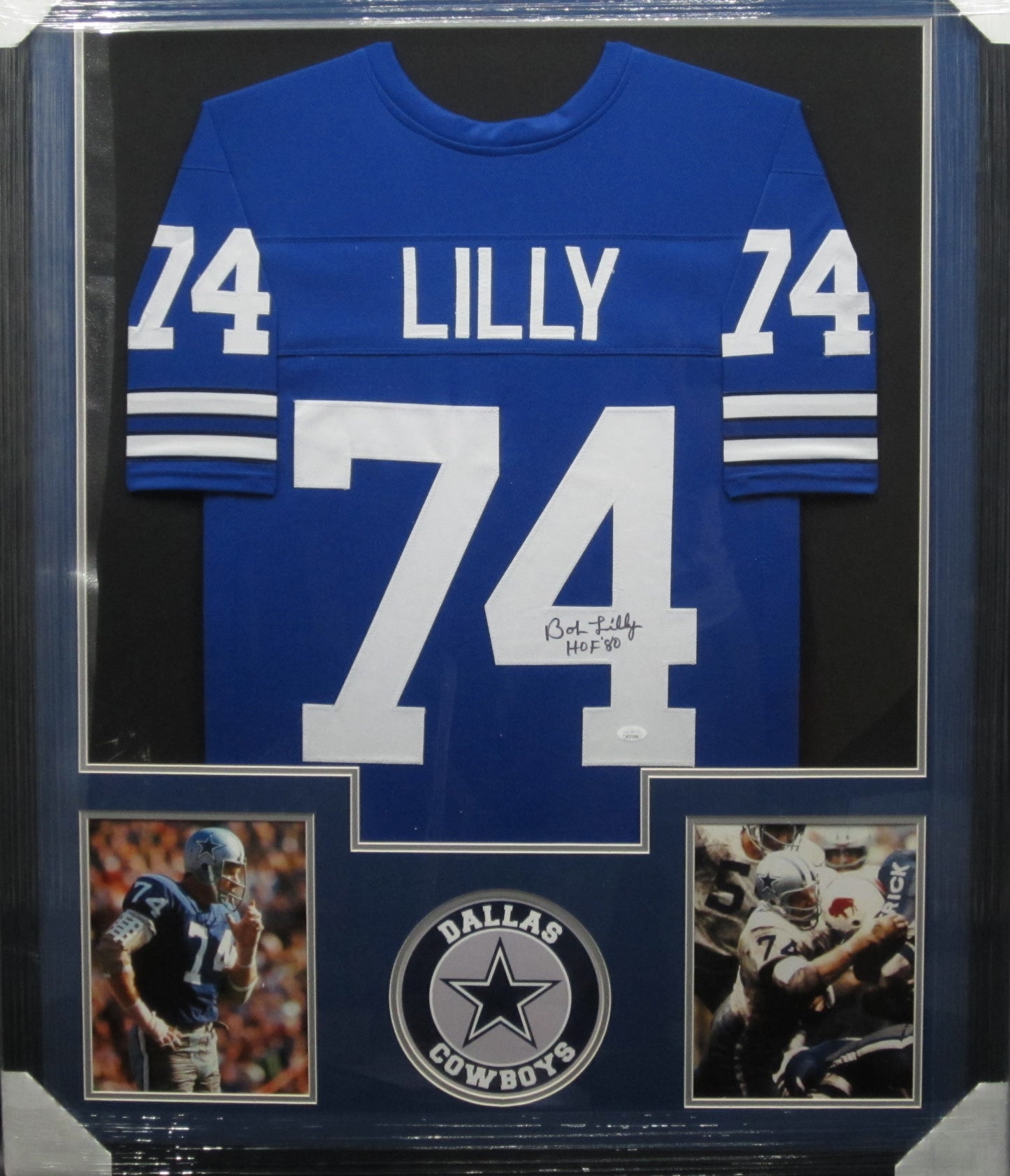 Dallas Cowboys Bob Lilly Hand Signed Autographed Custom Blue Jersey with HOF '80 Inscription Framed & Matted with JSA COA