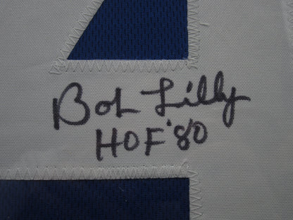 Dallas Cowboys Bob Lilly Hand Signed Autographed Custom Blue Jersey with HOF '80 Inscription Framed & Matted with JSA COA