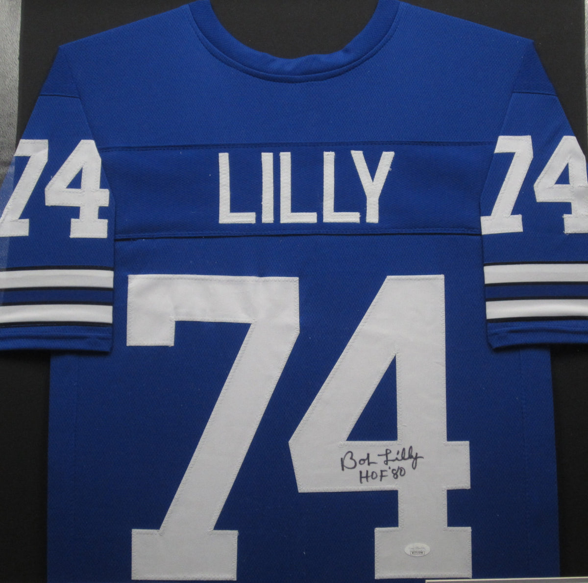 Dallas Cowboys Bob Lilly Hand Signed Autographed Custom Blue Jersey with HOF '80 Inscription Framed & Matted with JSA COA