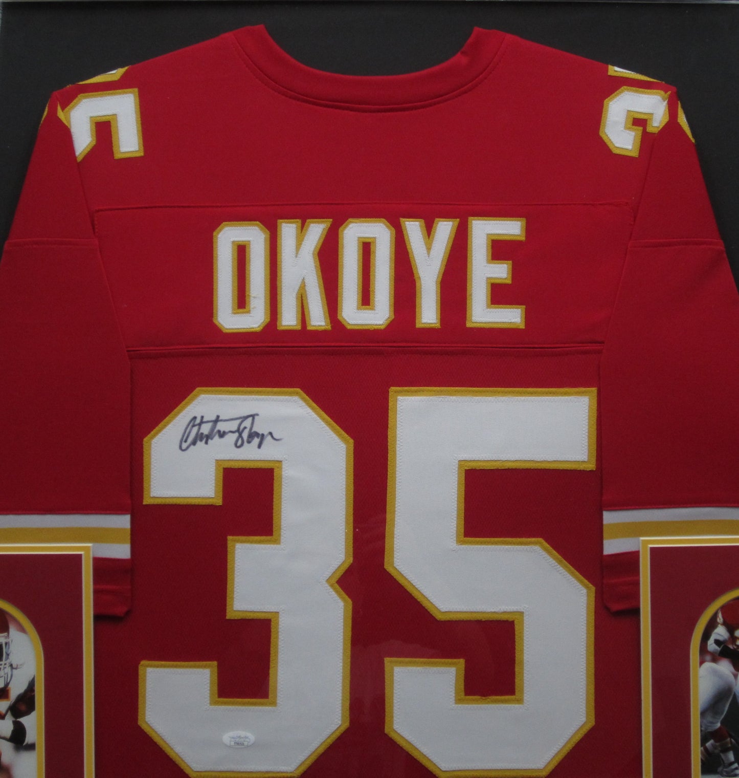 Kansas City Chiefs Christian Okoye Hand Signed Autographed Custom Red Jersey Framed & Matted with JSA COA