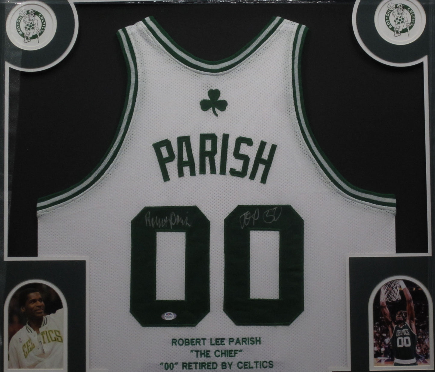 Boston Celtics Robert Parish Hand Signed Autographed Custom Career Stat Jersey with TOP 50 Inscription Framed & Matted with PSA COA