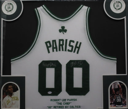 Boston Celtics Robert Parish Hand Signed Autographed Custom Career Stat Jersey with TOP 50 Inscription Framed & Matted with PSA COA