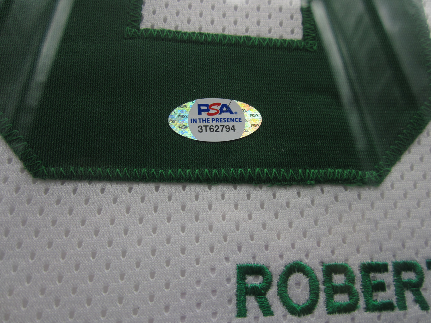 Boston Celtics Robert Parish Hand Signed Autographed Custom Career Stat Jersey with TOP 50 Inscription Framed & Matted with PSA COA