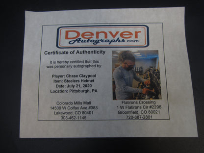 Pittsburgh Steelers Chase Claypool Signed Full-Size Replica Helmet with BECKETT COA