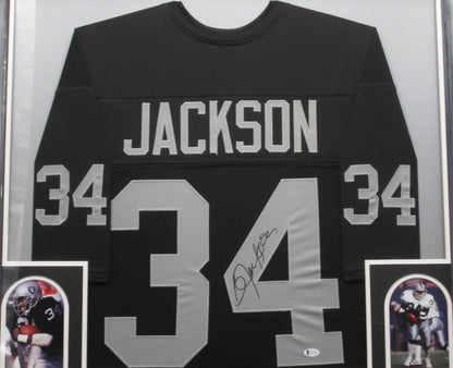 Oakland Raiders Bo Jackson Hand Signed Autographed Custom Black Jersey Framed & Matted with BECKETT COA