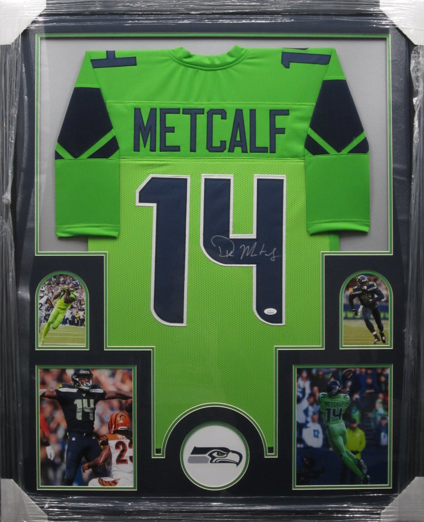 Seattle Seahawks DK Metcalf Hand Signed Autographed Green Jersey Framed & Matted with JSA COA