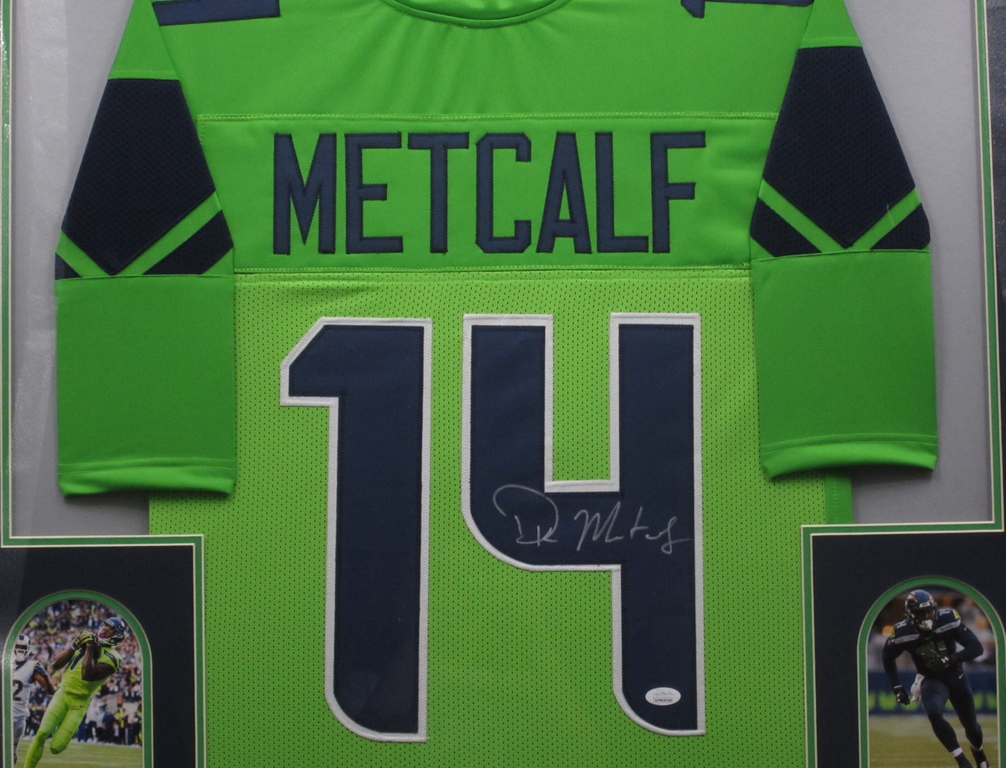 Seattle Seahawks DK Metcalf Hand Signed Autographed Green Jersey Framed & Matted with JSA COA