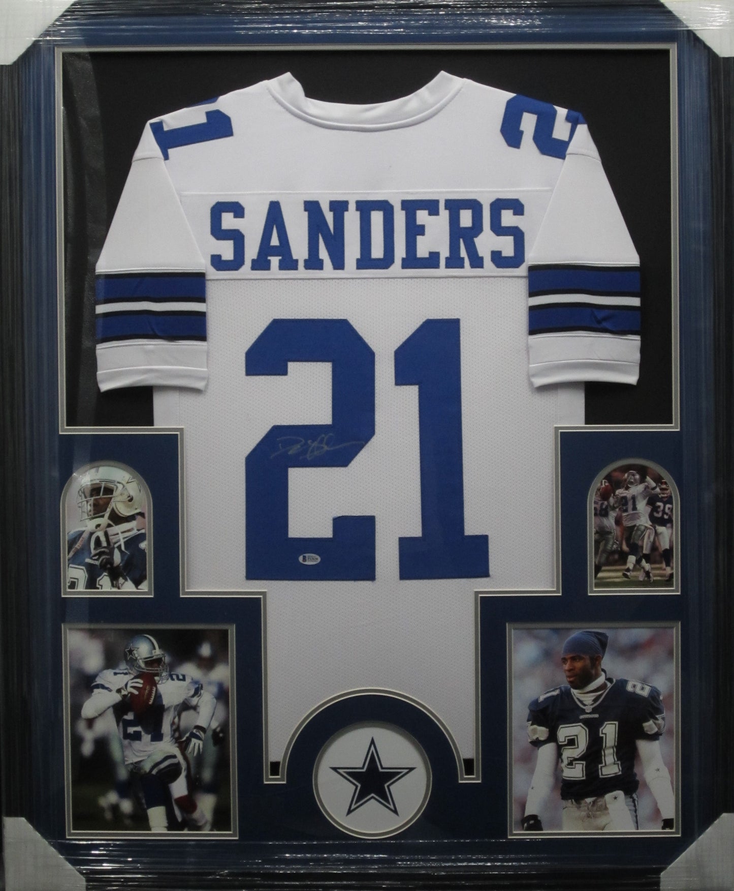 Dallas Cowboys Deion Sanders Hand Signed Autographed White Jersey Framed & Matted with BECKETT COA