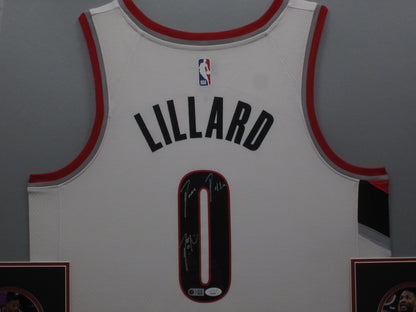 Portland Trail Blazers Damian Lillard Hand Signed Autographed Authentic White Jersey with Dame D.o.l.l.a Inscription Framed & Matted with JSA COA