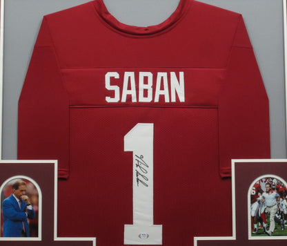 Alabama Crimson Tide Nick Saban Hand Signed Autographed Red Jersey Framed & Matted with PSA COA