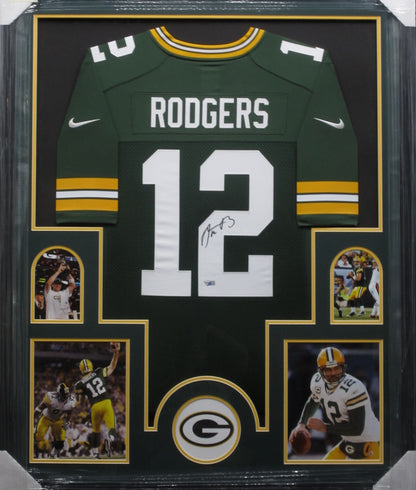 Green Bay Packers Aaron Rodger Hand Signed Autographed Authentic Green Jersey Framed & Matted with FANATICS Authentic COA