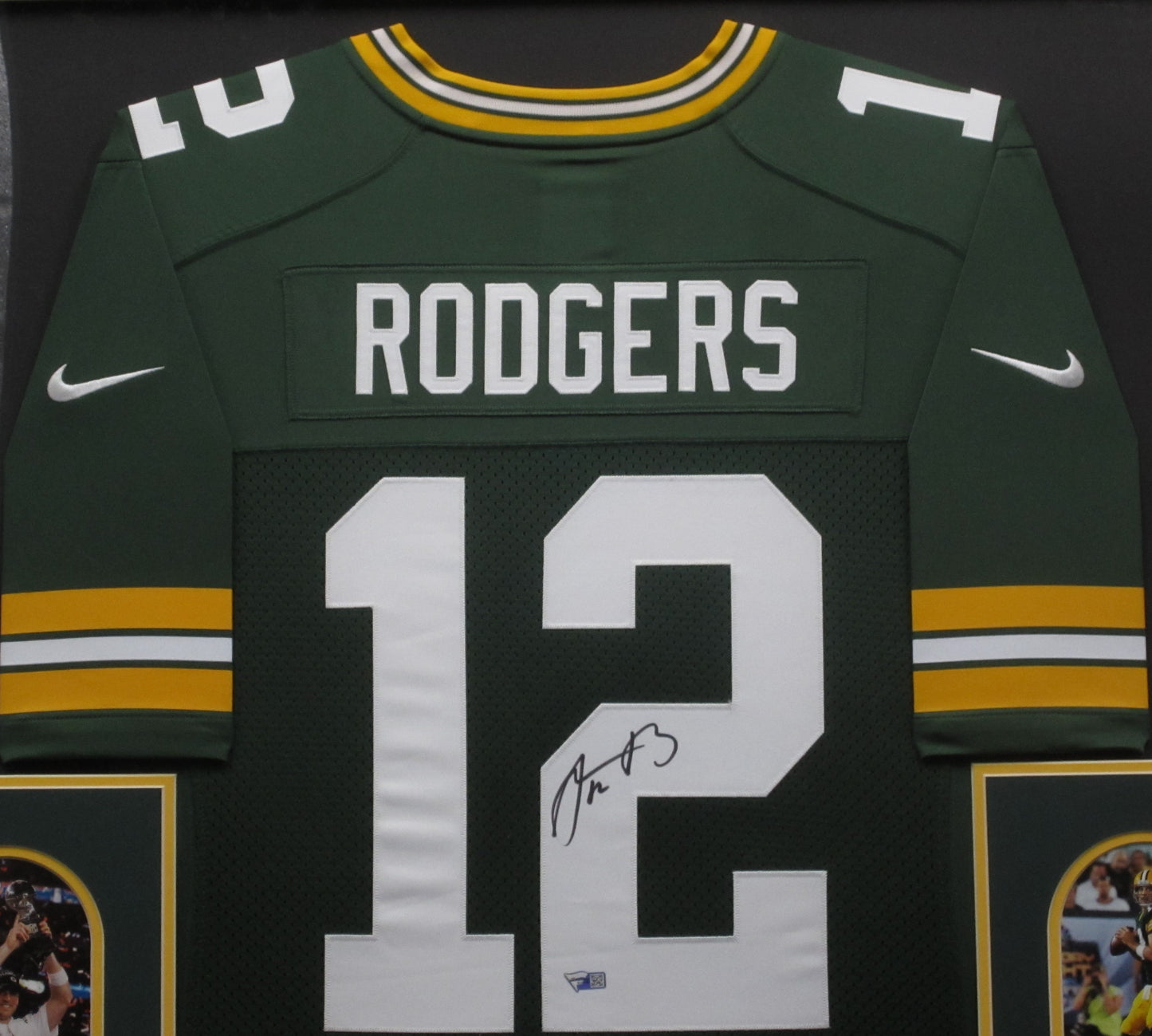 Green Bay Packers Aaron Rodger Hand Signed Autographed Authentic Green Jersey Framed & Matted with FANATICS Authentic COA