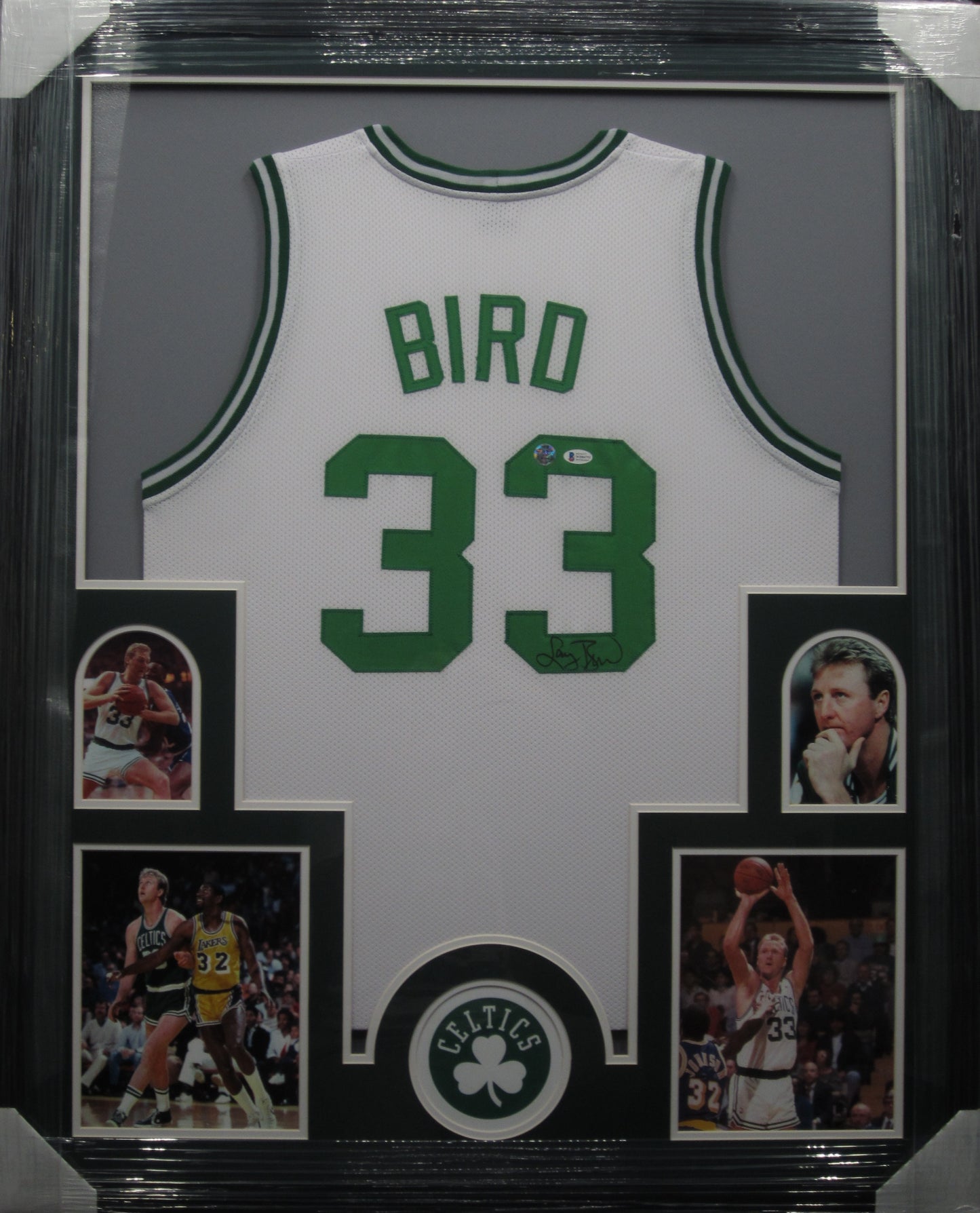 Boston Celtics Larry Bird Hand Signed Autographed Custom White Jersey Framed & Matted with Player COA & BECKETT COA