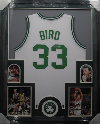 Boston Celtics Larry Bird Hand Signed Autographed Custom White Jersey Framed & Matted with Player COA & BECKETT COA