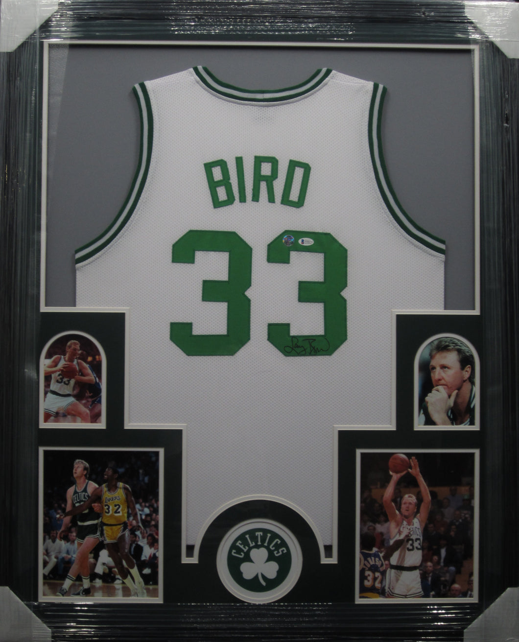 Boston Celtics Larry Bird Signed Jersey Framed & Matted with Player COA & BECKETT COA