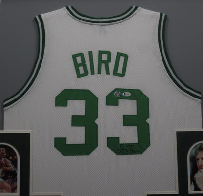 Boston Celtics Larry Bird Hand Signed Autographed Custom White Jersey Framed & Matted with Player COA & BECKETT COA