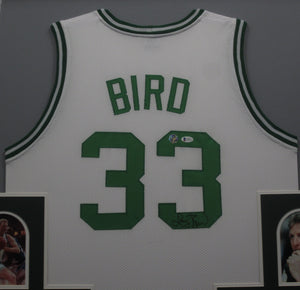 Boston Celtics Larry Bird Signed Jersey Framed & Matted with Player COA & BECKETT COA